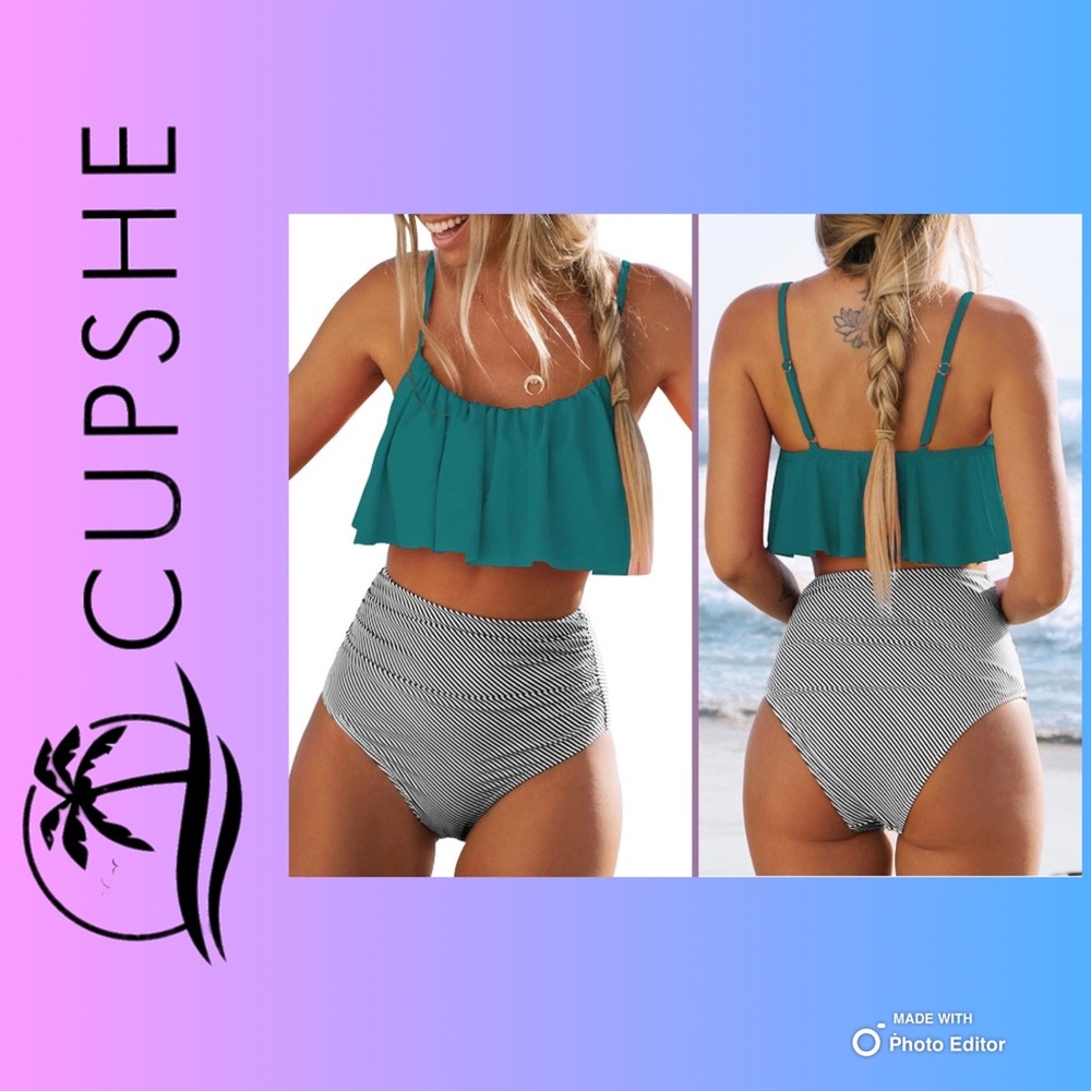 Cupshe teal high waisted bikini